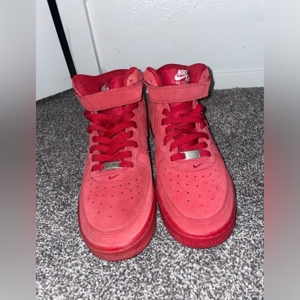 Solid red suede Air Force 1s